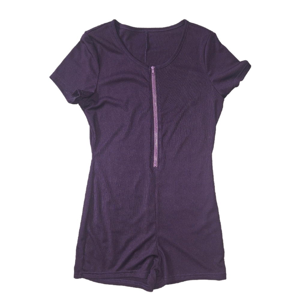 SHEIN Inawly Short Sleeve Zipper Fron Ribbed Romper